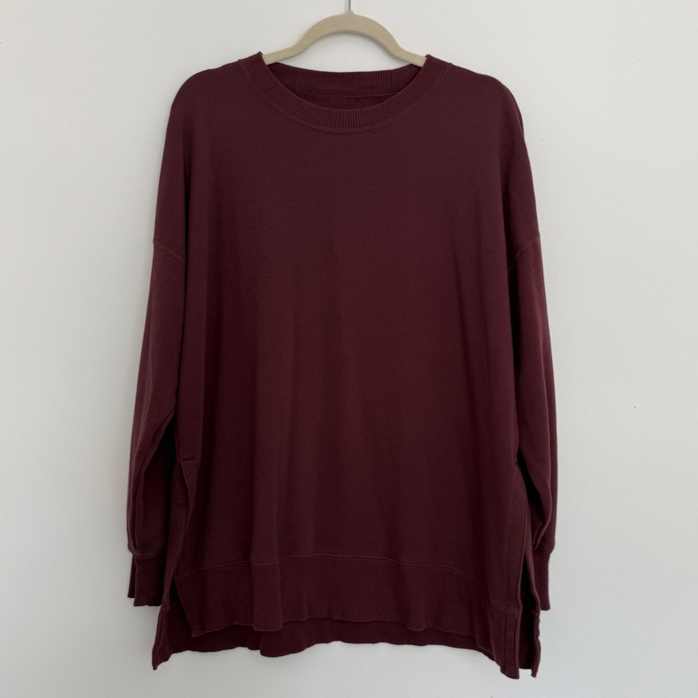 Aerie Oversized Burgundy Faux Fur Lined Sweatshirt Medium NWOT